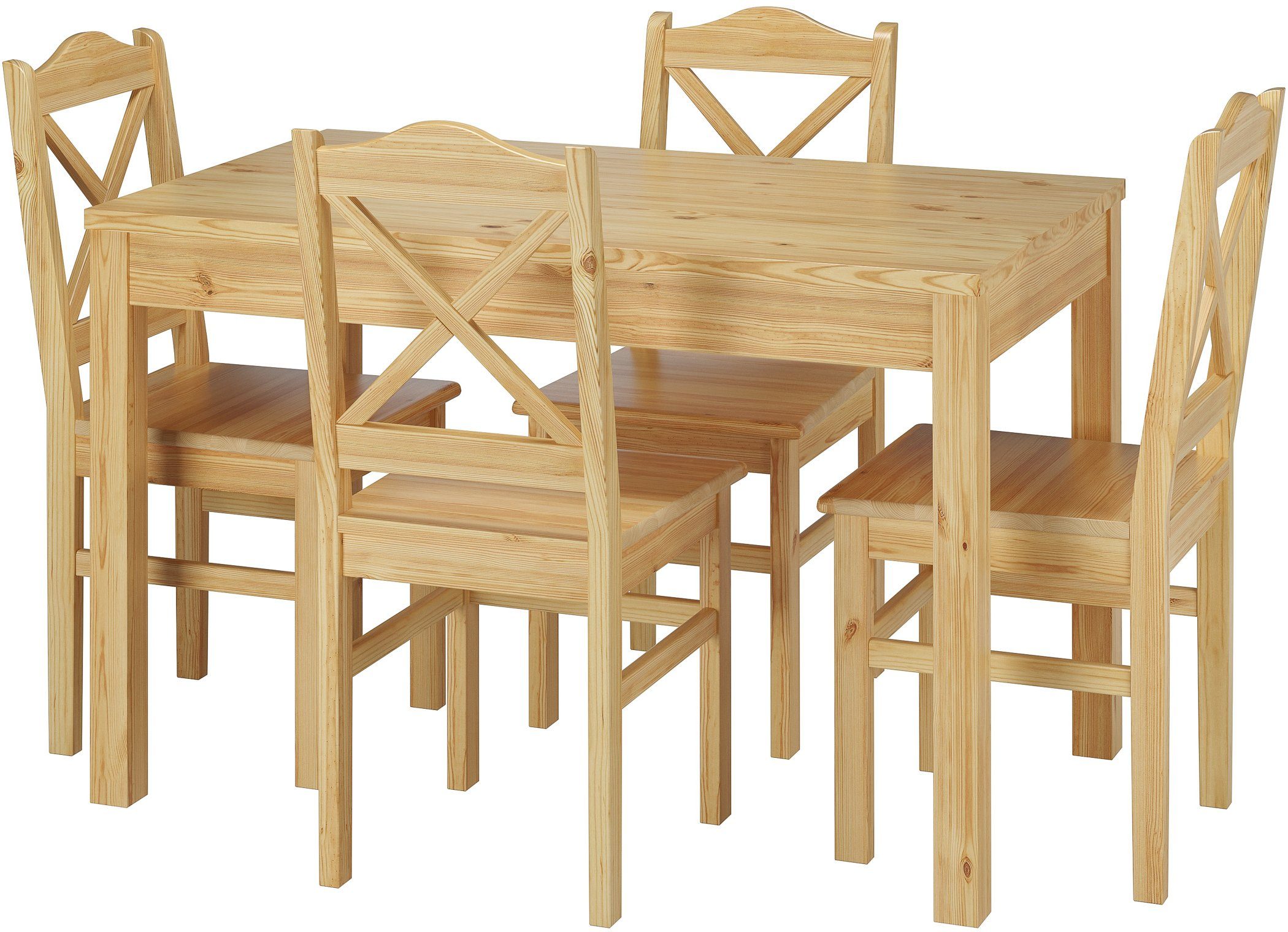 ERST-HOLZ Essgruppe Esszimmergarnituren mit Tisch Stühle natur Massivholz Kiefer und 4