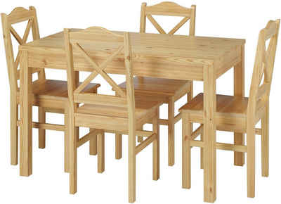 ERST-HOLZ Essgruppe Esszimmergarnituren mit Tisch und 4 Stühle Kiefer Massivholz natur