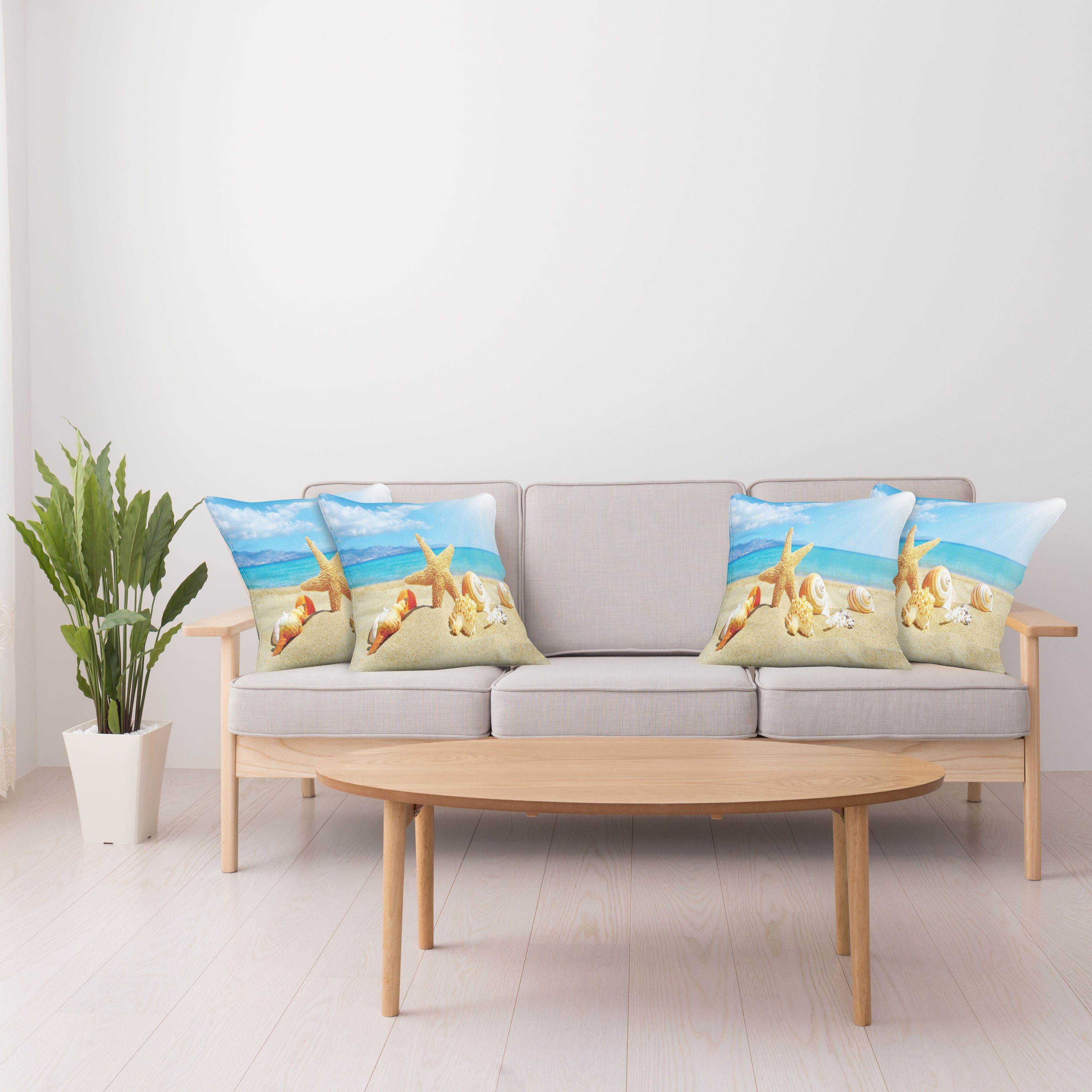 Kissenbezüge Seestern mit Accent Stück), Digitaldruck, Modern Strand-Sand Doppelseitiger Abakuhaus (4 Sommer