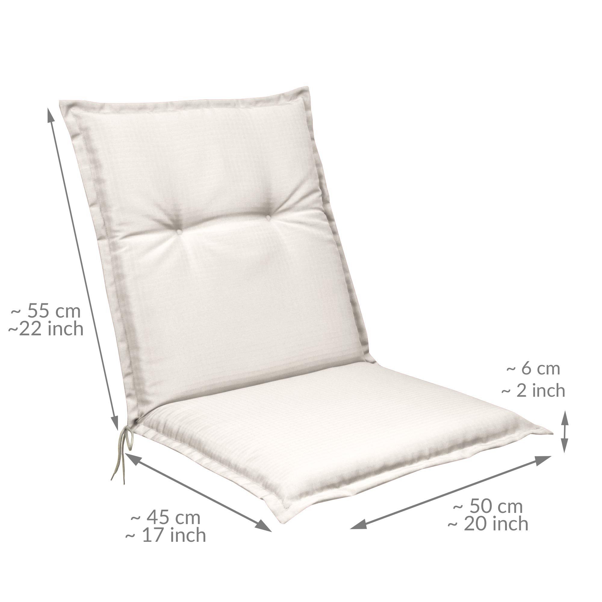 Beautissu Sitzauflage 6er Set Niedriglehner Auflagen Base NL, 100x50cm, Natur, 6cm Dickes Sitzpolster Sitzauflage für Garten Balkon Camping Stuhl