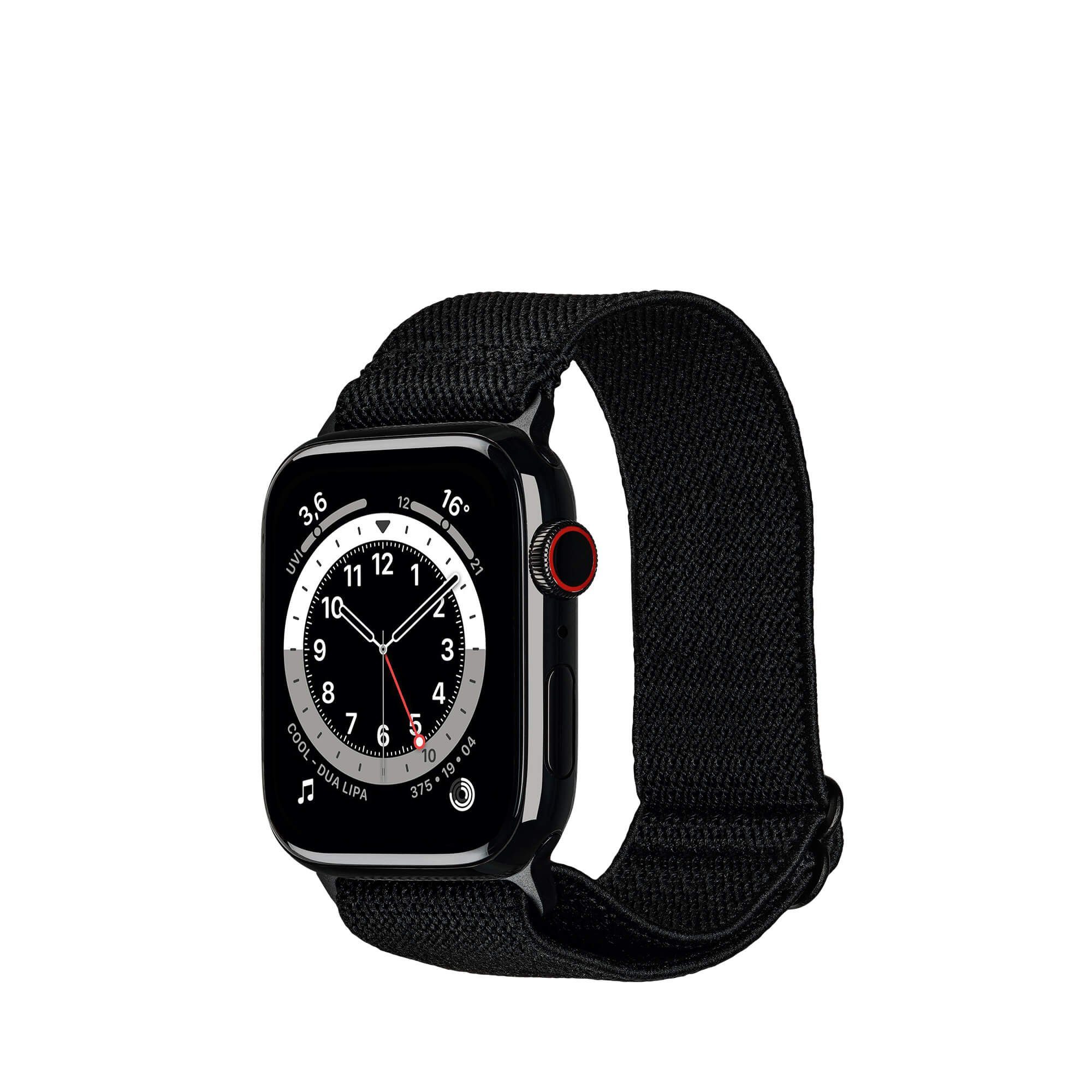 Artwizz Smartwatch-Armband WatchBand Flex, Textil Uhrenarmband mit Adapter, Schwarz, Apple Watch Ultra / 2 (49mm), 9-7 (45mm), 6-4 & SE (44mm), 3-1 (42mm)
