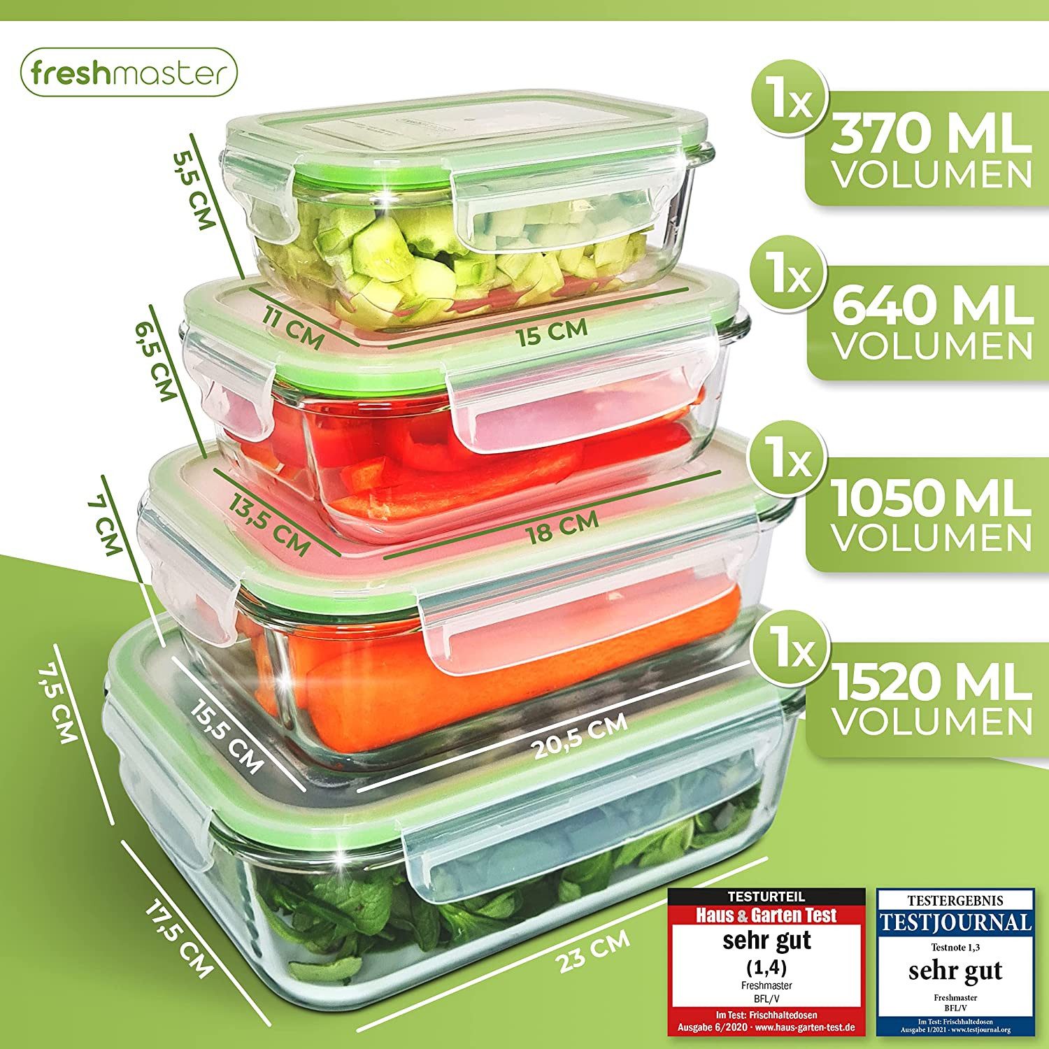 Fresh Master Frischhaltedose 18 tlg. Glas Vorratsdosen Set Frischhaltedosen auslaufsicher luftdicht, Borosililatglas, (Spar-Set, 18-tlg), 100% auslaufsichere +  – Bild 3 von 5