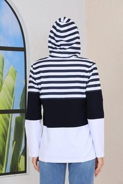 Bongual Kapuzensweatshirt Hoodie Farbblock Design mit Streifen