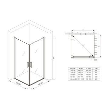 doporro Eckdusche Eck-Duschkabine Ravenna24 ESG-Sicherheitsglas Easy-Clean-Beschichtung, BxT: 75x70 cm, Einscheibensicherheitsglas