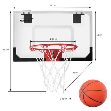 Hauki Basketballkorb Mini Basketballkorb Backboard Indoor Basketball Hoop Basketballbrett (4-St), Set 3 Bälle Ø16cm Netz Pumpe 58x40cm Weiß tragbar