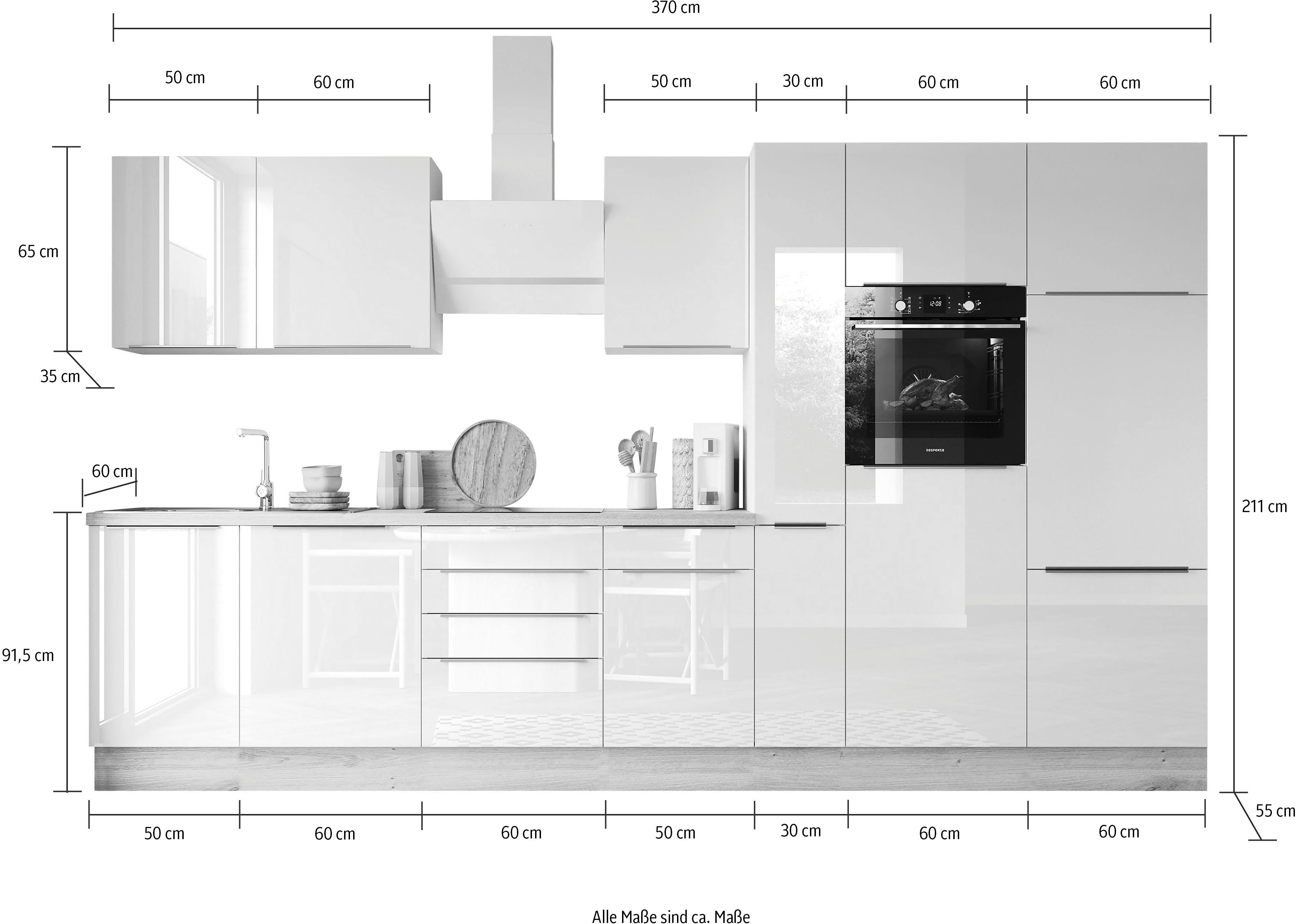 RESPEKTA Küchenzeile Safado aus der Serie Marleen, Breite 370 cm, mit Soft-Close, in exklusiver Konfiguration für OTTO