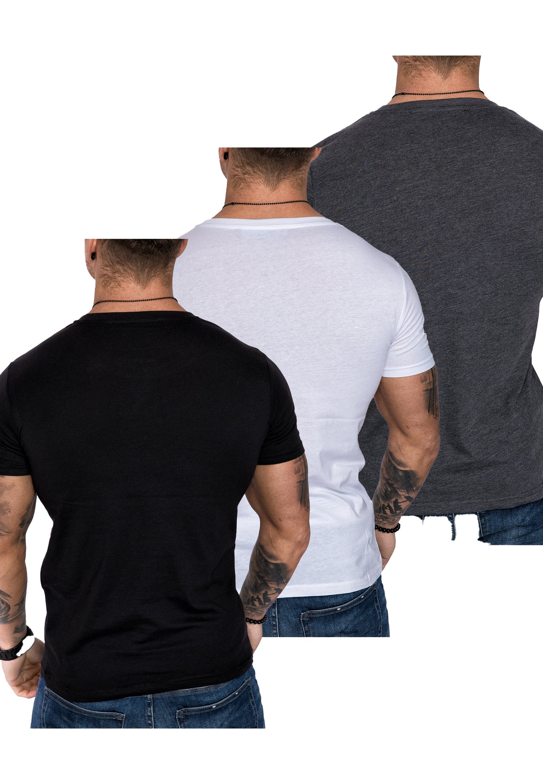 Weiß T-Shirts 3. + T-Shirt Oversize (3er-Pack) + LANCASTER Anthrazit) Amaci&Sons Herren Basic Rundhalsausschnitt (Schwarz T-Shirt mit 3er-Pack
