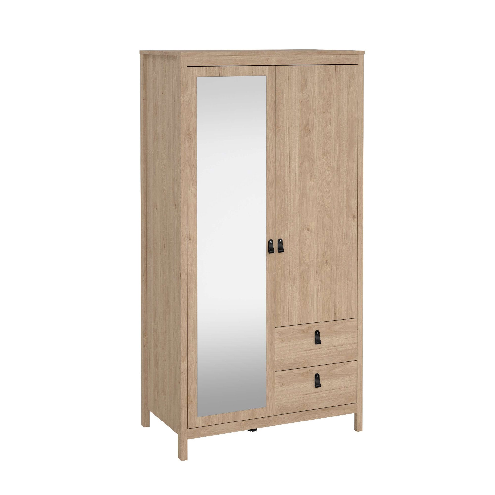 Home affaire Drehtürenschrank Madrid, Schrank, Kleiderschrank Skandinavisches Design, Wahlweise Leder- oder Metallgriffe, Spiegel