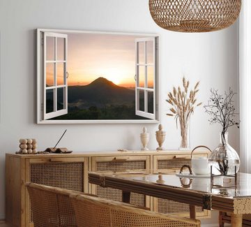 Sinus Art Leinwandbild Wandbild 120x80cm Fensterbild Sonnenuntergang Berg Natur Abendrot Hori, (1 St)