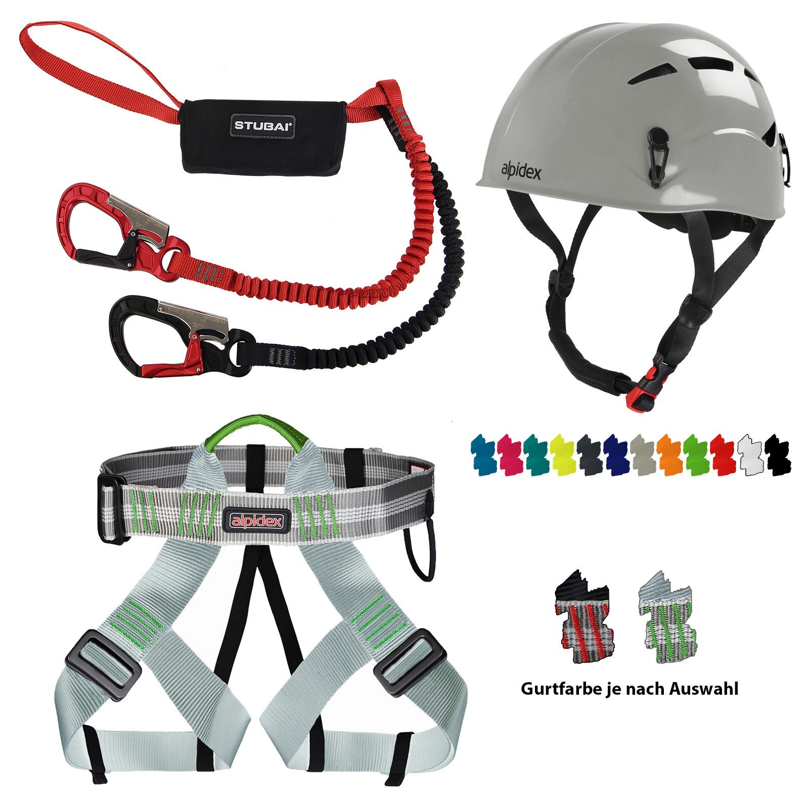 ALPIDEX Kletterhelm ALPIDEX Kletterhelm + Klettergurt + Stubai Klettersteigset BASIC 3.0
