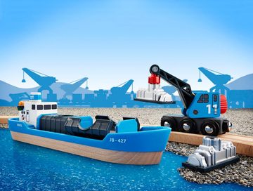 BRIO® Spielzeugeisenbahn-Erweiterung BRIO® WORLD, Containerschiff mit Kranwagen, FSC®- schützt Wald - weltweit
