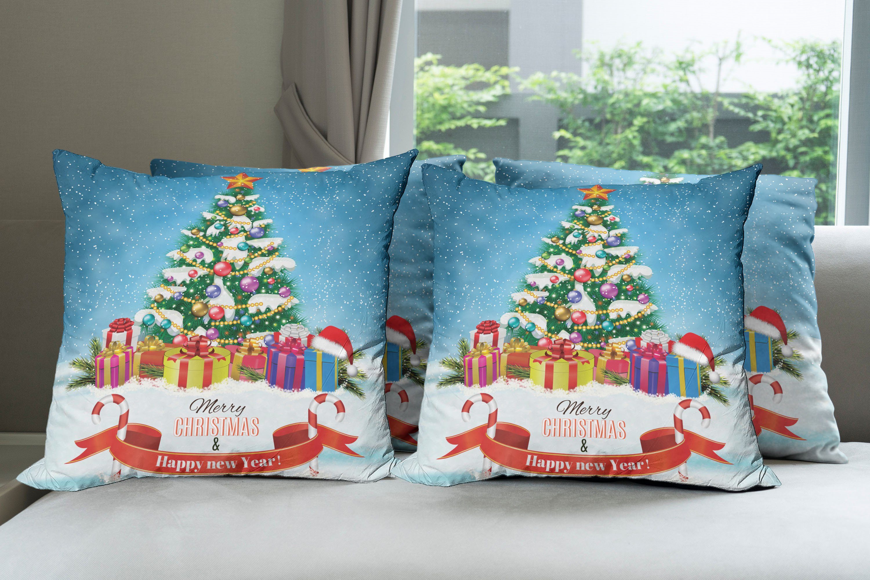 Kissenbezüge Modern Accent Doppelseitiger Themenboxen Weihnachten (4 Neujahr Stück), Abakuhaus Digitaldruck