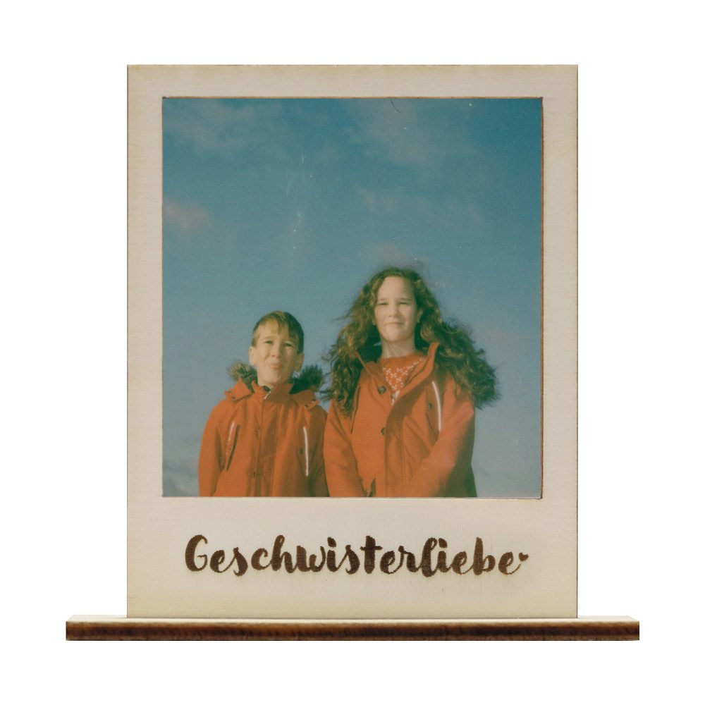 WANDStyle Bilderrahmen für Polaroid, aus Holz mit Gravur "Geschwisterliebe", ideale Sofortbild-Rahmung
