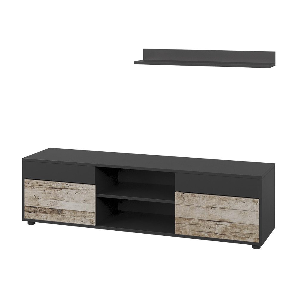 Vicco Wohnwand Berno, Schwarz/Sandeiche/Sandeiche, 2 Teile, (1-St)