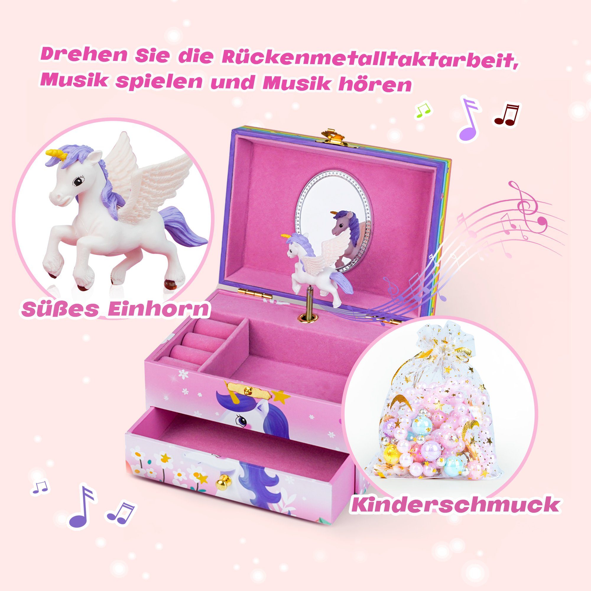 AdelDream Schmuckkasten Musik-Aufbewahrungsbox mit Einhorn Engelsflügeln günstig online kaufen