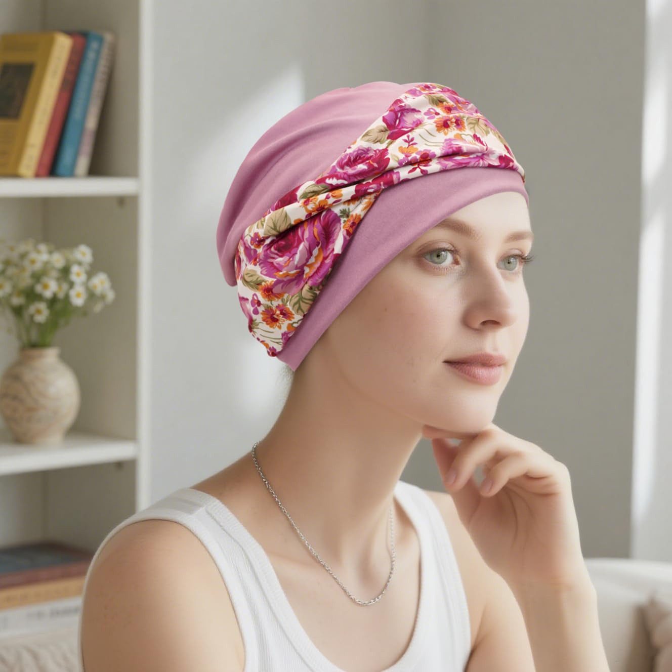 nsihing Turbanmütze Turbanmütze Damen, Boho Blumenmuster, Elastische Kopfbedeckung Weich, Atmungsaktiv & Bequem für Alltag und Freizeit – Bild 4 von 5