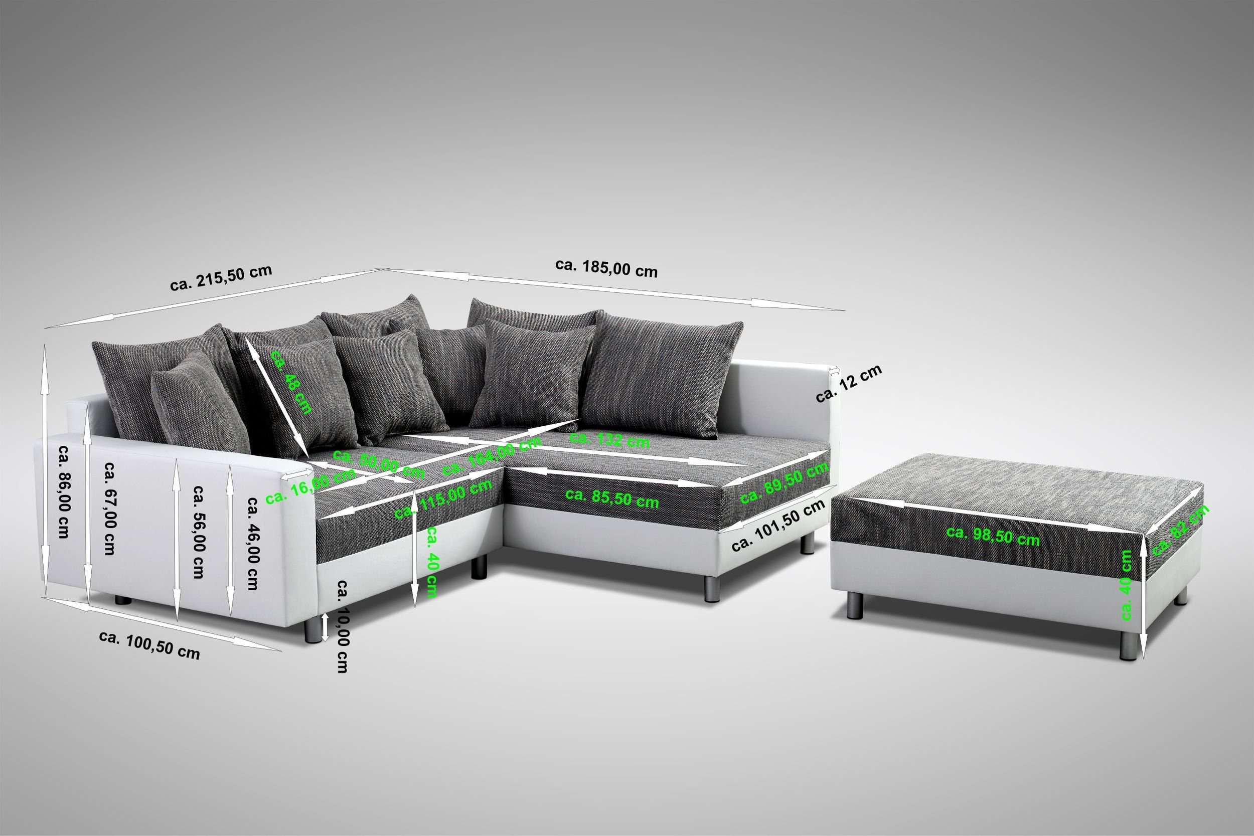 Küchen-Preisbombe Sofa Wohnlandschaft Couch Ecksofa Eckcouch schwarz Eckcouch Minsk OT R, Ecksofa + Hocker