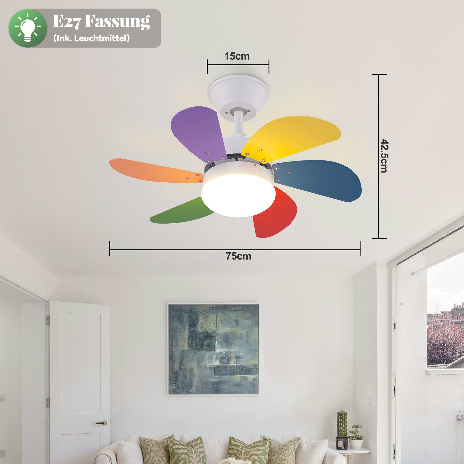 ZMH Deckenventilator Mit Licht und Fernbedienung Leise für Flur/Schlafzimmer Deckenlampe, Ø75 cm, 40W, Timer Funktion, 6 Flügeln, mit Fernbedienung