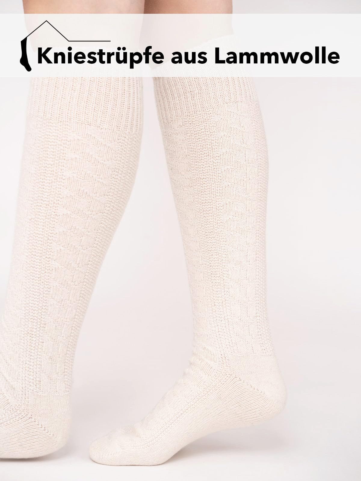 HomeOfSocks Kniestrümpfe Kniestrumpf aus 70% Lammwolle mit Zopfmuster Feine und strapazierfähige Lambswool Kniestrümpfe