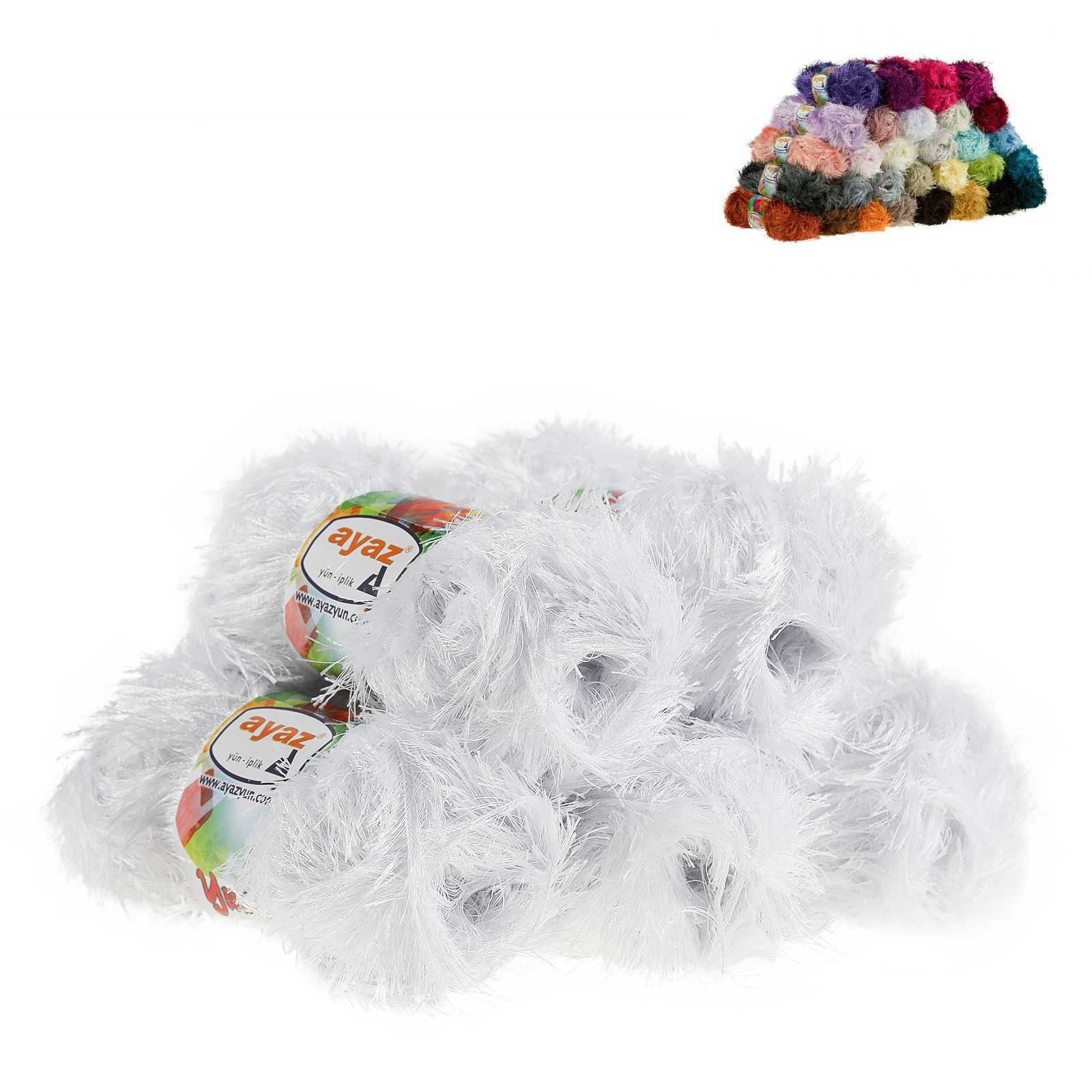 AYAZ Fransen-Strickgarn Yumos 5 Knäuel à 150 m 100 g Strickwolle Häkelwolle, 5 m (Paket, 5-St), 1208 weiß