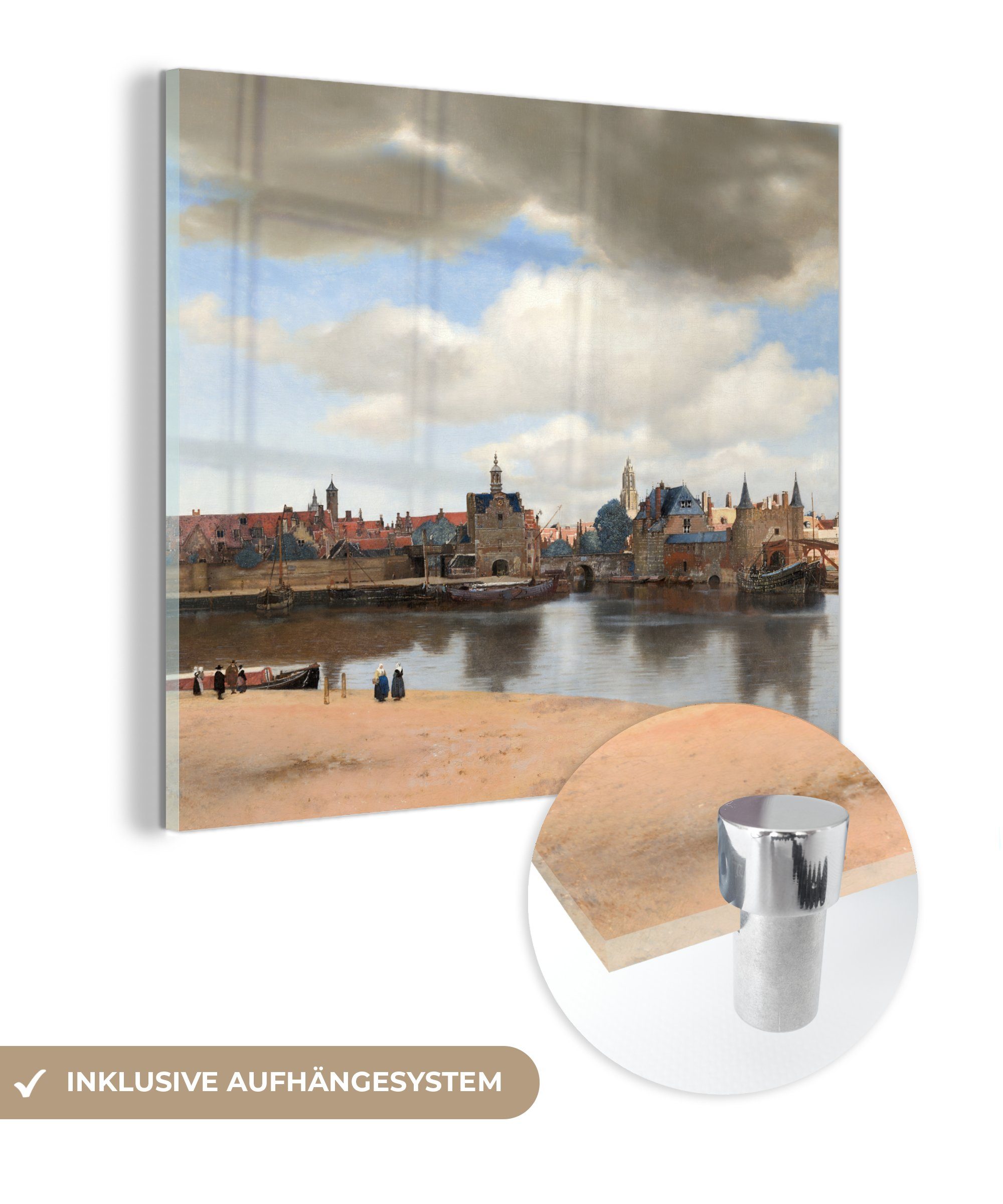 (1 Glas Acrylglasbild auf St), - Bilder Johannes Glasbilder - Wanddekoration von Ansicht Wandbild MuchoWow Foto Glas Vermeer, auf Gemälde - von Delft -