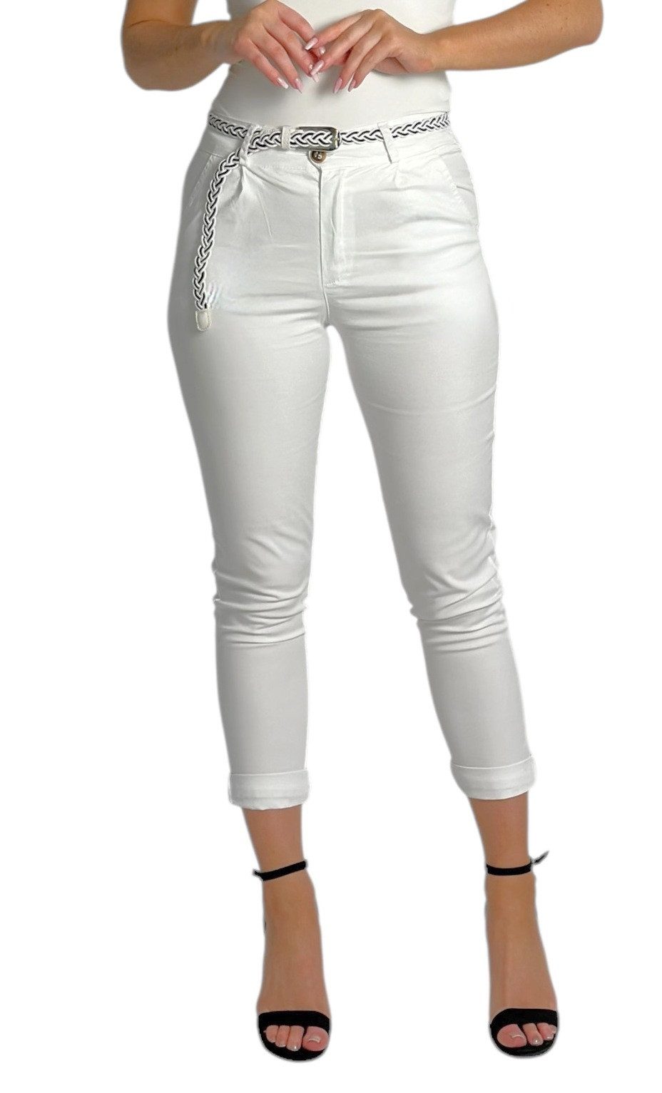 Mississhop Chinohose Damen Hose Baumwolle Hose mit Gürtel M.369 günstig online kaufen