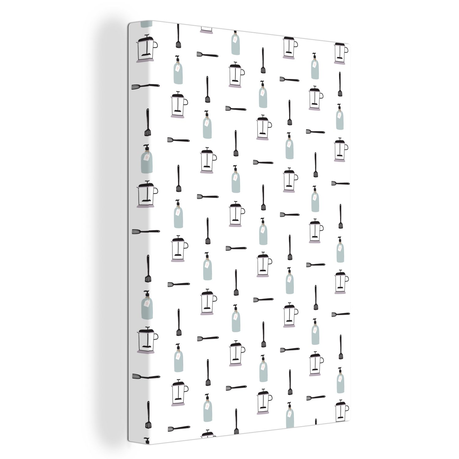 OneMillionCanvasses® Leinwandbild Küchengeräte - Muster - Grau, (1 St), Leinwandbild fertig bespannt inkl. Zackenaufhänger, Gemälde, 20x30 cm