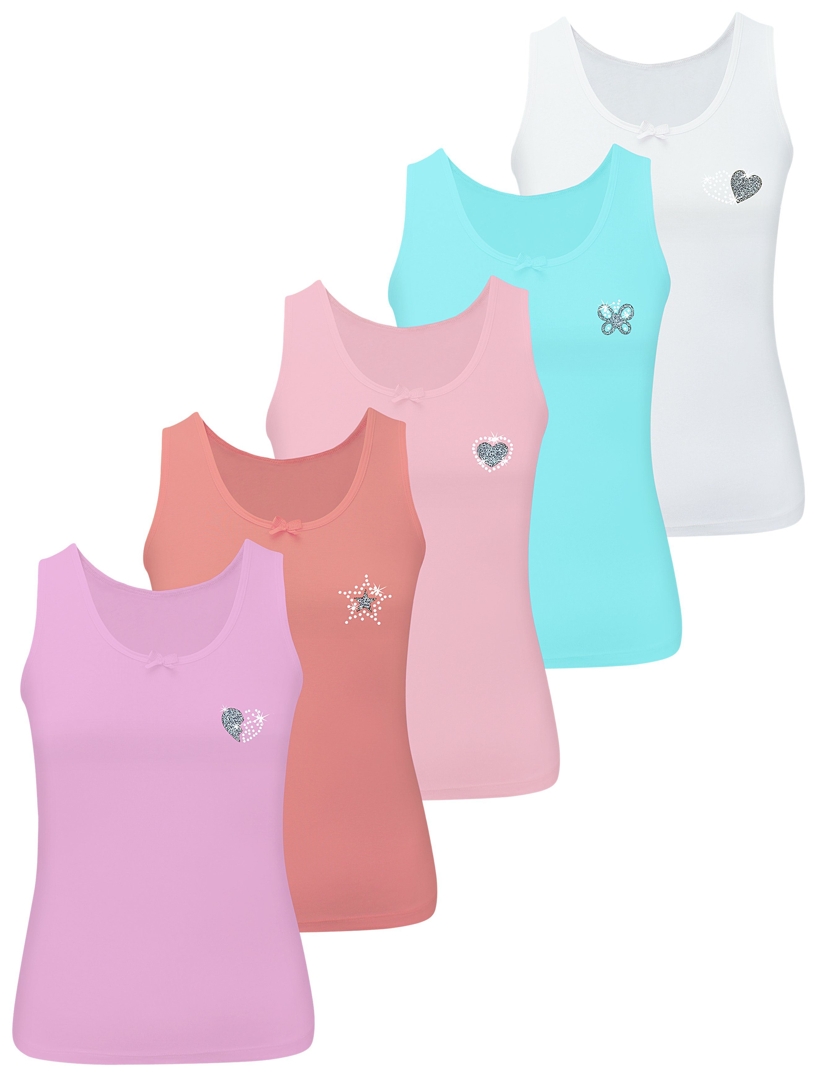 LOREZA Unterhemd 5 Mädchen Strass Unterhemden Tank Top 92-158 (Set, 5-St)