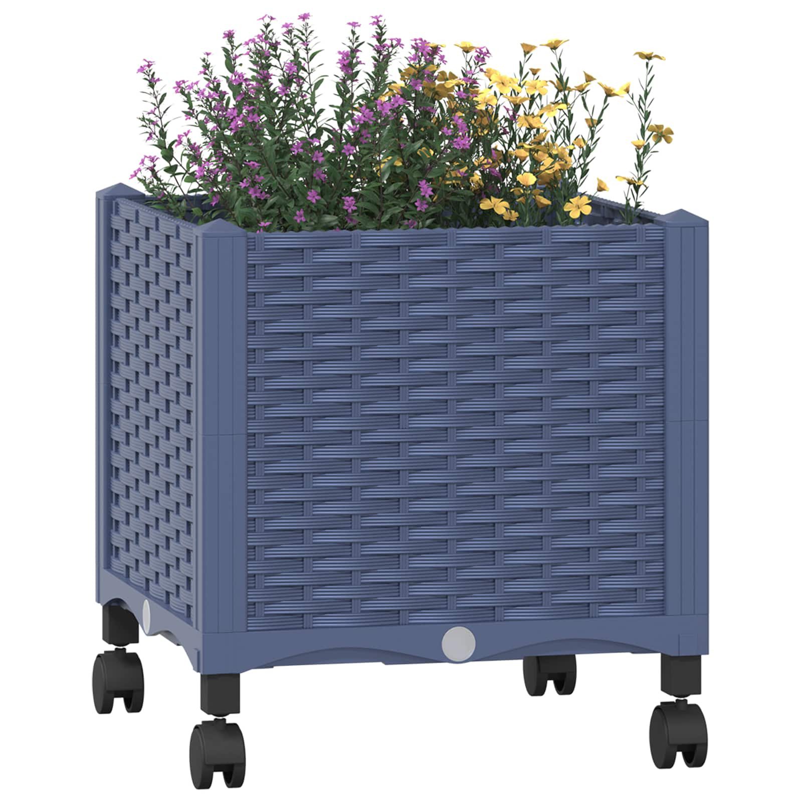 vidaXL Blumentopf Gartenpflanzer mit Rädern Blaugrau 40 x 40 x 48 cm PP (1 St)
