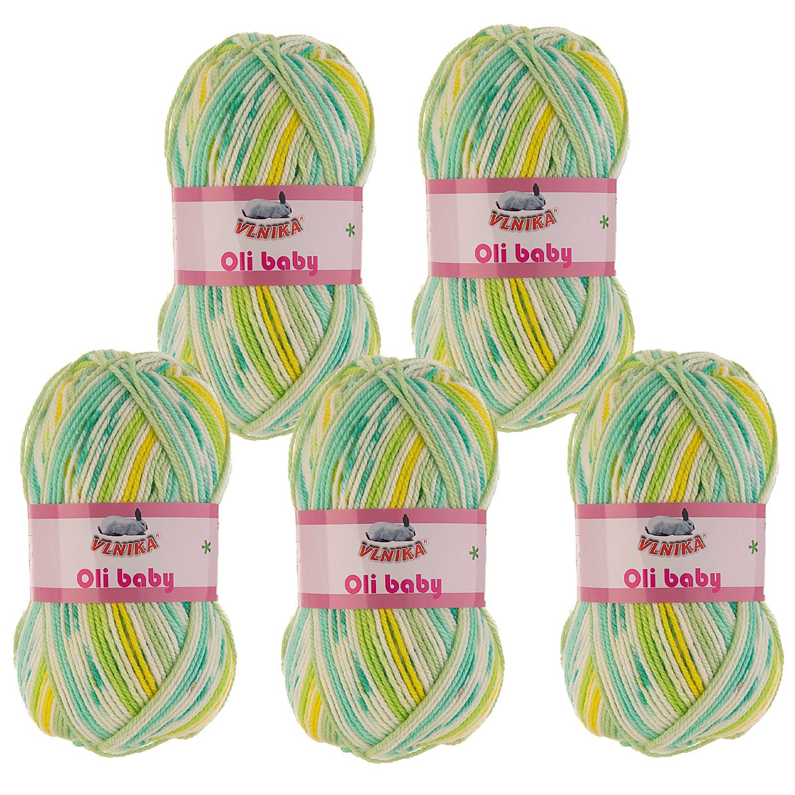 maDDma 5 x 100g Strickgarn Oli mehrfarbig Strick-Wolle Klassikgarn Häkelwolle, 1050 m, 21 Sorbet