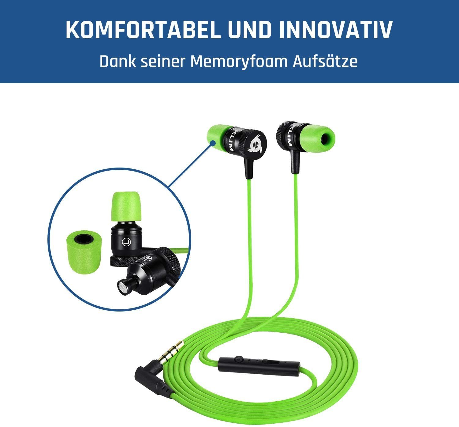 KLIM Fusion In-Ear-Kopfhörer Foam Grün Klinkenanschluss, (3,5mm Stöpsel) Memory