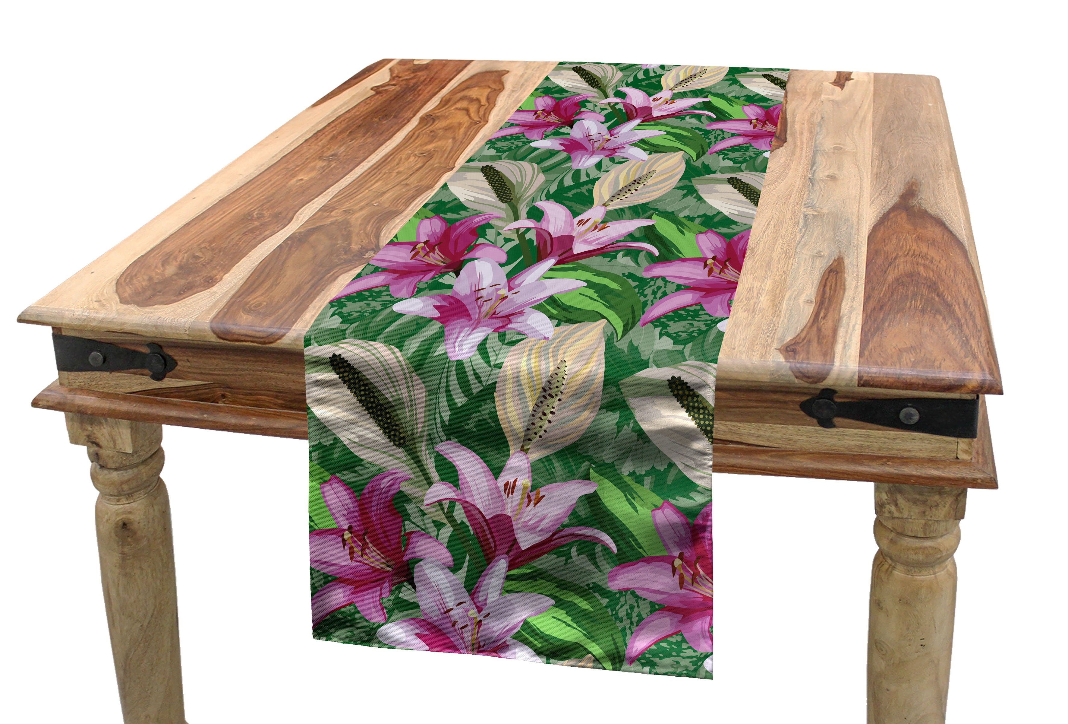 Abakuhaus Tischläufer Esszimmer Küche Rechteckiger Dekorativer Tischläufer, Blume Aquarelle Lily Garden