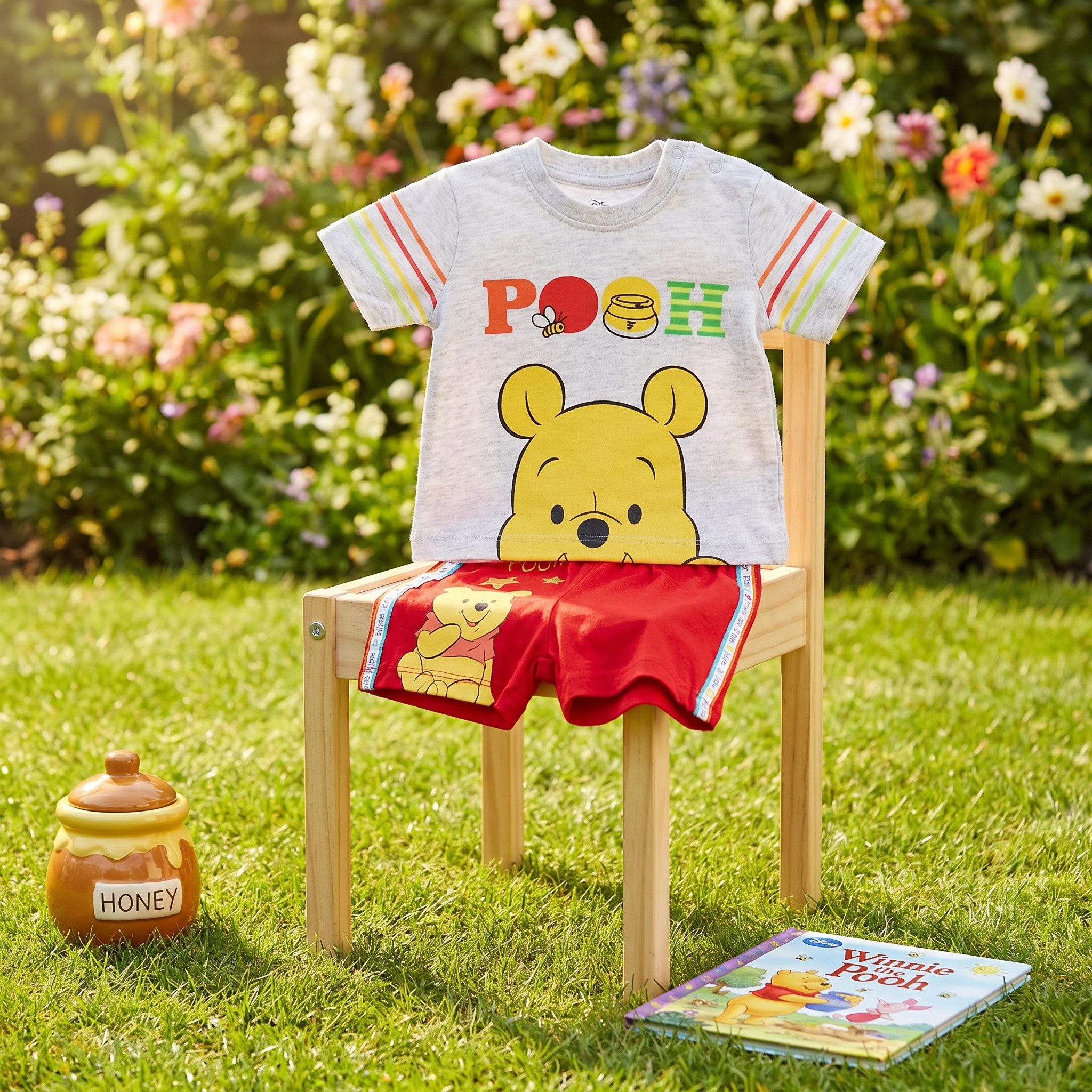 Disney Kurzarmwickelbody Winnie der Pooh Baby Sommerset T-Shirt plus Shorts Gr. 62 bis 86