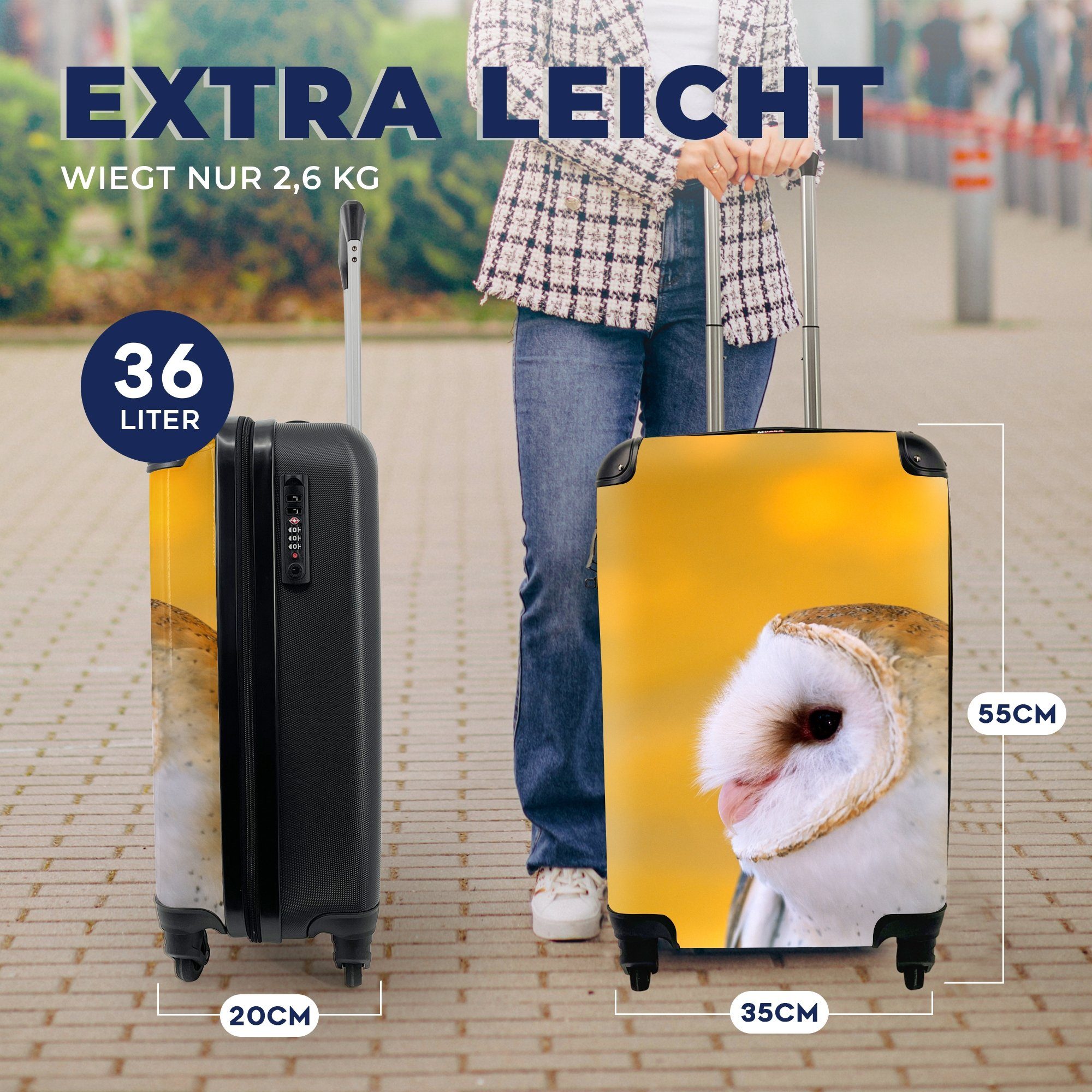 Reisekoffer MuchoWow Rollen, für Tier, 4 - Eule Gelb Trolley, mit Handgepäckkoffer Reisetasche Ferien, - rollen, Handgepäck