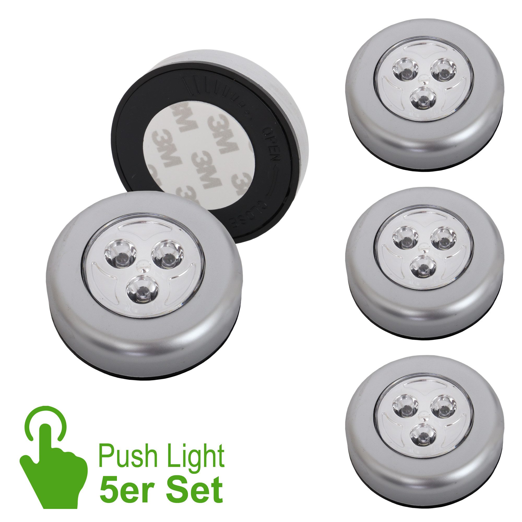 Briloner Leuchten LED Unterbauleuchte LED Push Light, titanfarbig, 5er-Set, je 3xLED, LED fest integriert