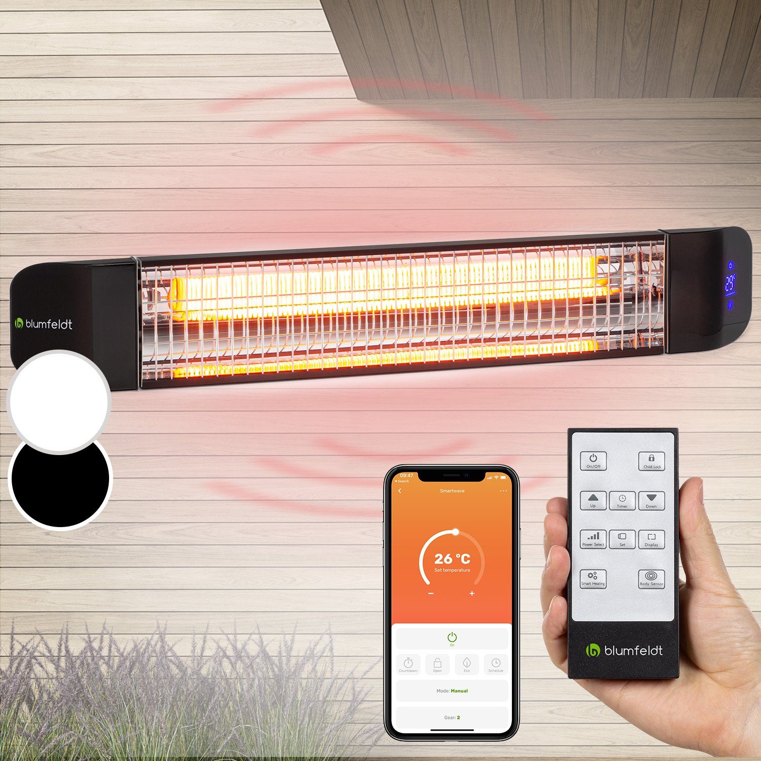 blumfeldt Heizstrahler Smartwave, Infrarot Heizstrahler Terrasse Wand Terrassenheizstrahler IR Strahler