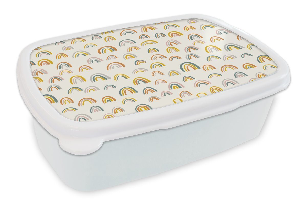 MuchoWow Lunchbox Regenbogen - Pastell - Kinder, Kunststoff, (2-tlg), Brotbox für Kinder und Erwachsene, Brotdose, für Jungs und Mädchen weiß