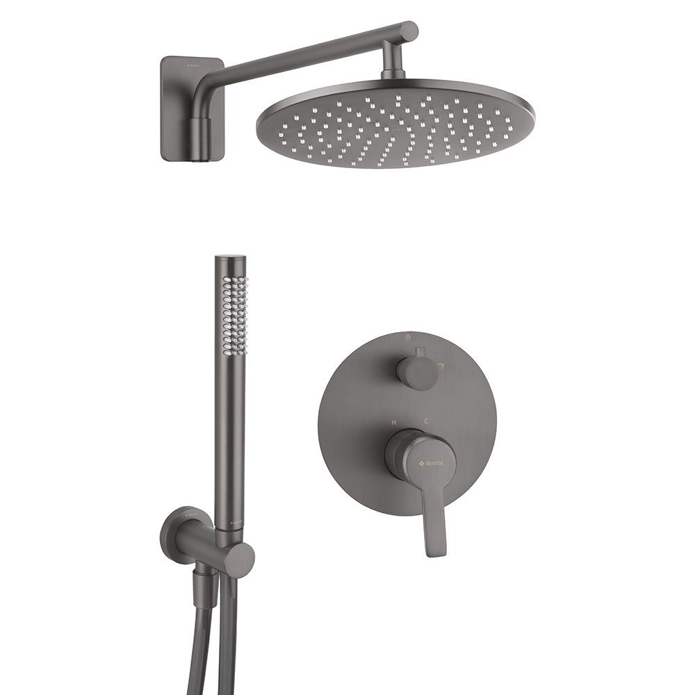 Lomadox Badarmatur DEANTE-30 Badezimmer Armaturen Set mit Handbrause und Regendusche in titanium