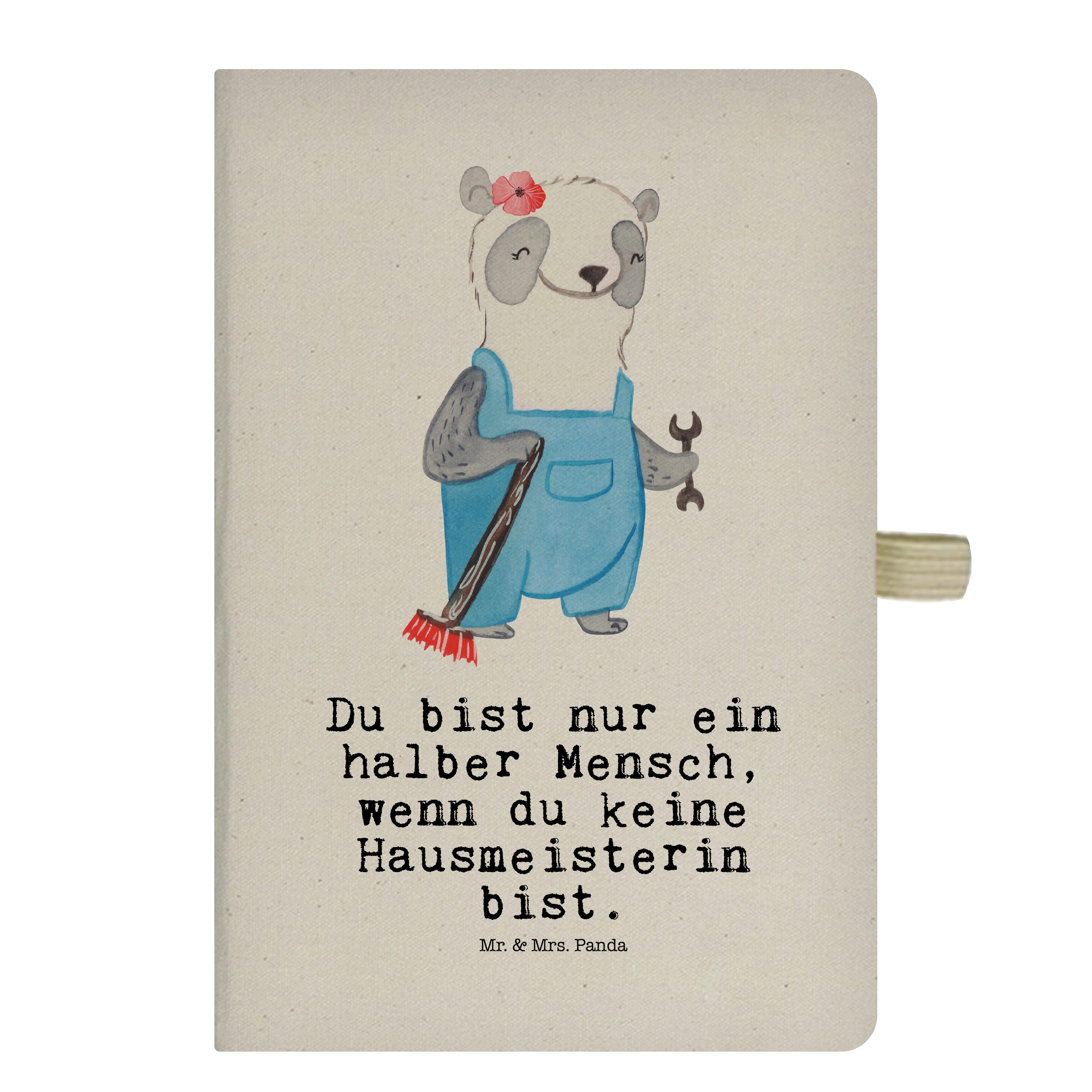 Mr. & Mrs. Panda Notizbuch Hausmeisterin mit Herz - Transparent - Geschenk, Hausverwalterin, Sch Mr. & Mrs. Panda