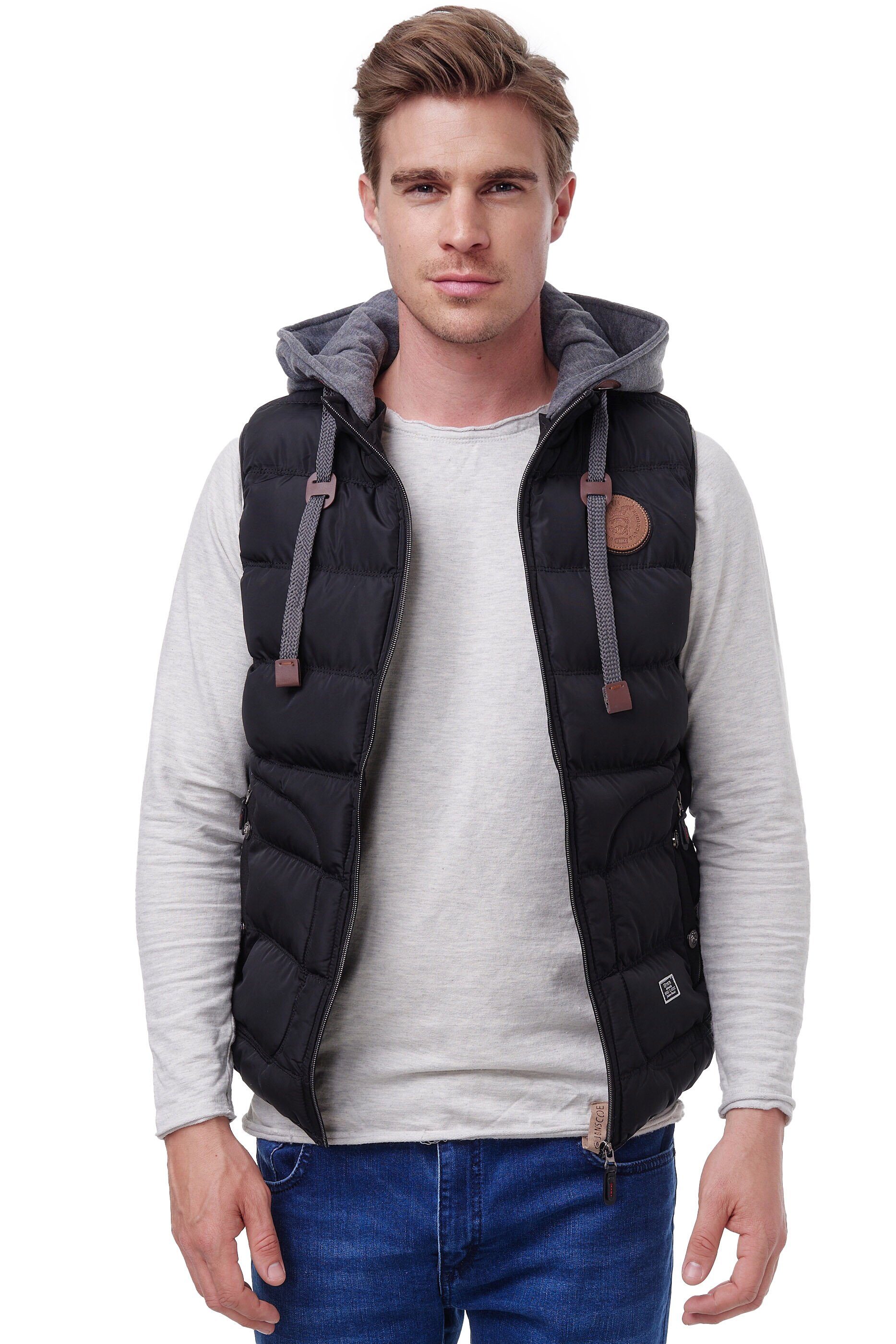 Slim-Fit Herren Outdoor-Weste - Abnehmbare - Schwarz Steppweste BR1701 Kapuze BLACKROCK