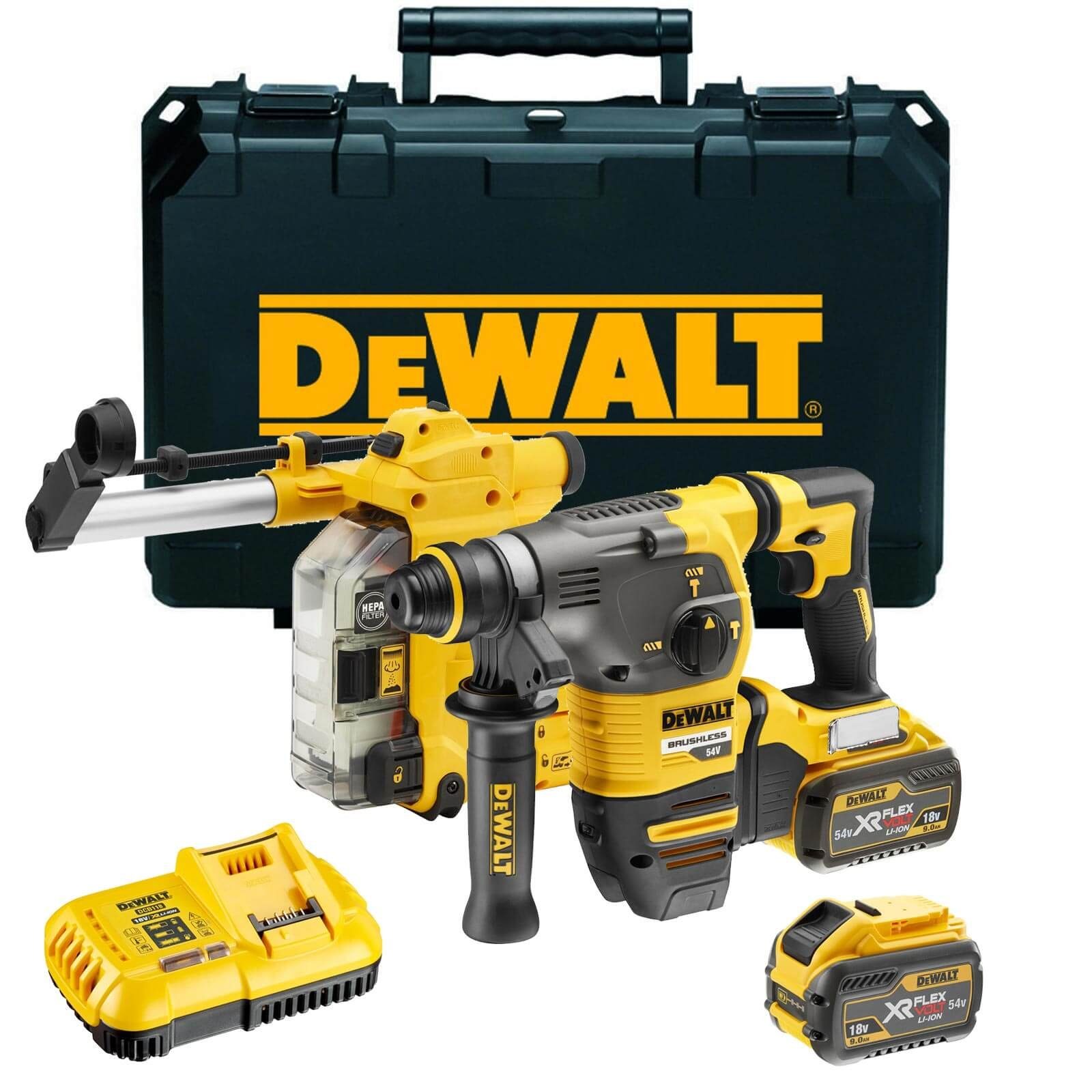 DeWalt Kombihammer DeWALT Akku-Kombihammer SDS-plus DCH335X2 3,5J + Staubabsaugung, 54 V, (Set), inkl. Ladegerät & 2x Akku