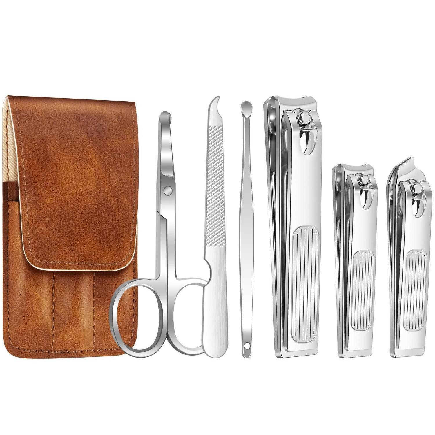 LuxusKollektion Nagelknipser-Set Nagelknipser Set Edelstahl 6tlg Kunstlederetui