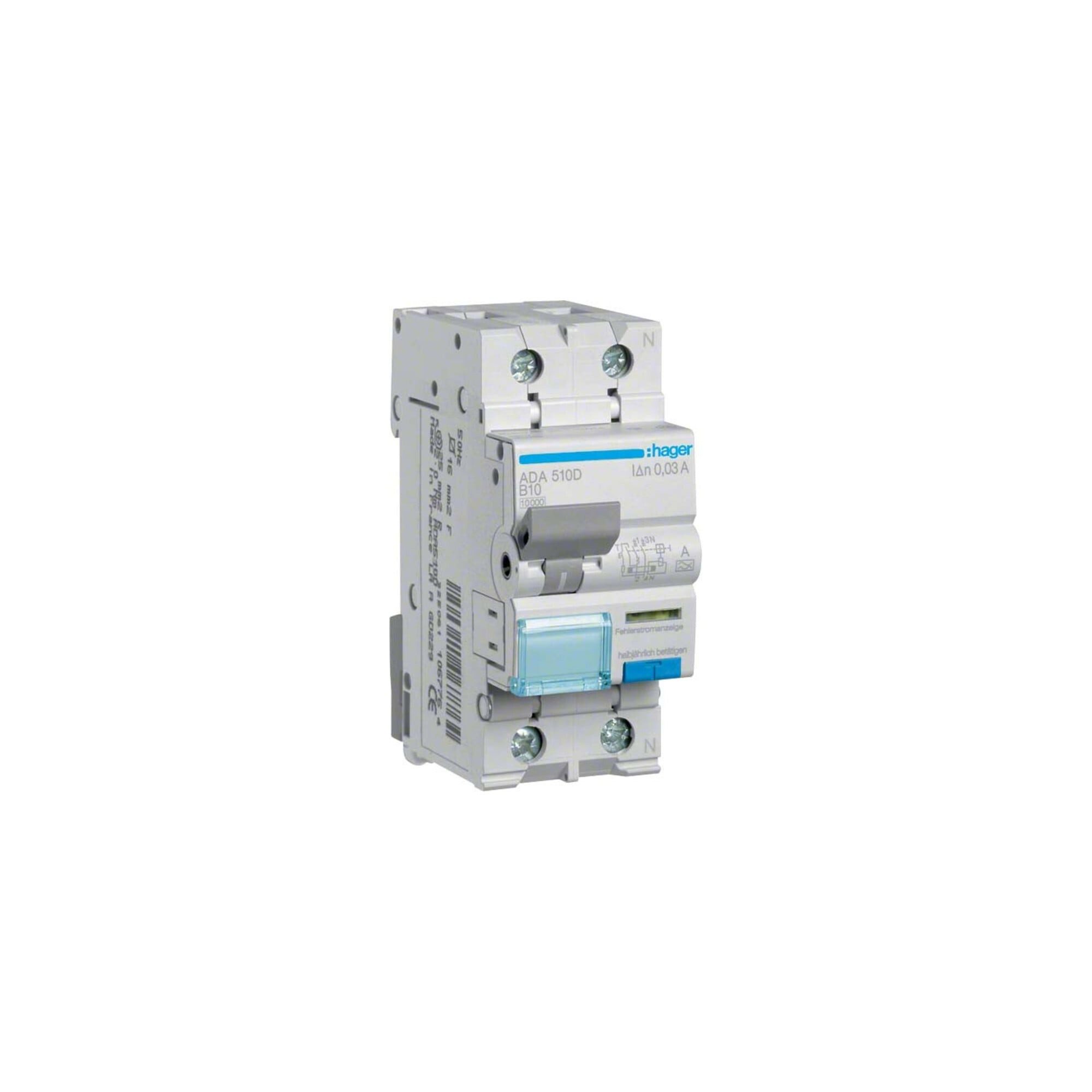Hager Schalter Hager FI/LS-Schalter 1P+N 10kA B-10A 30mA ADA510D