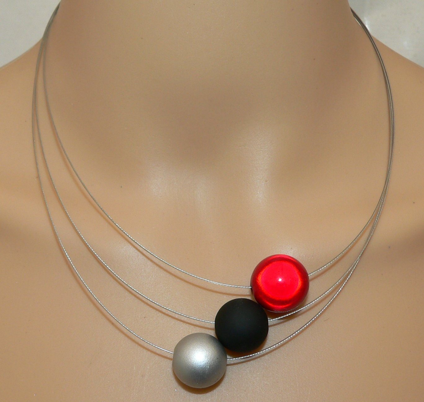 traumschmuck Collier 154 3 reihiges Collier Halskette Perlen Miracle Perle Rot glänzend (incl. Schmuckbox), handgefertigt, Made in Germany