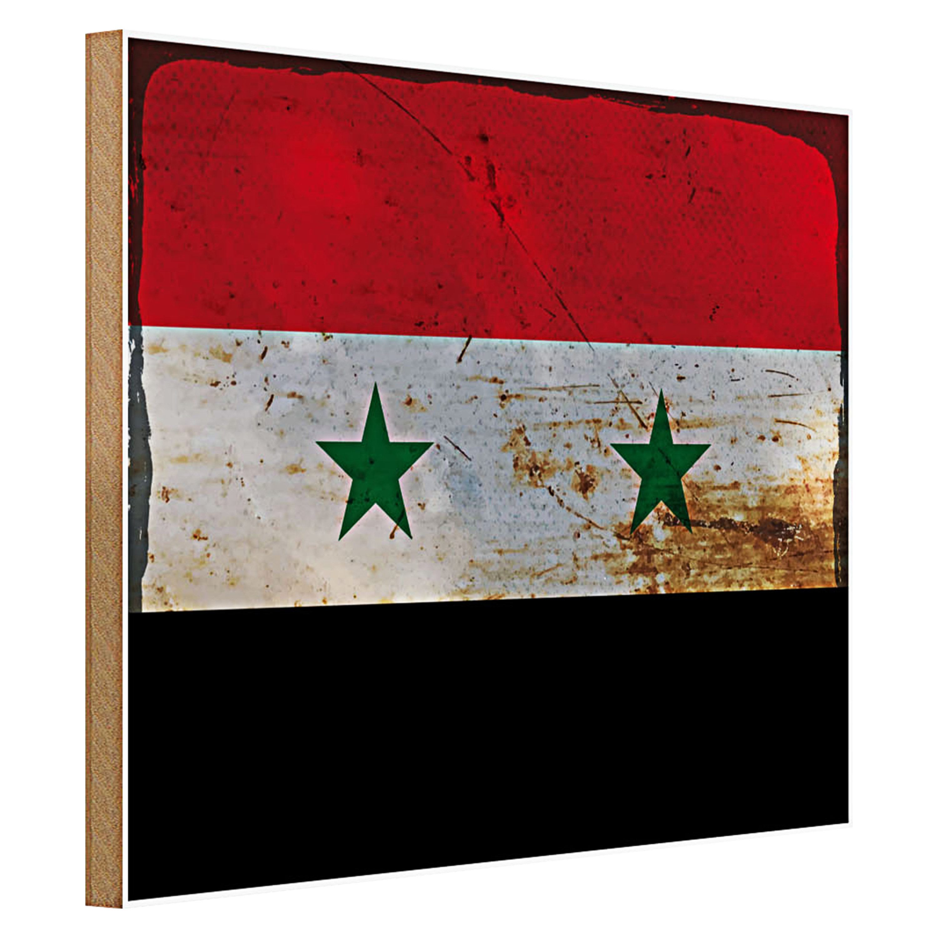 Roomando Holzbild Flagge Syrien 40x30cm Flag of Syria Rost