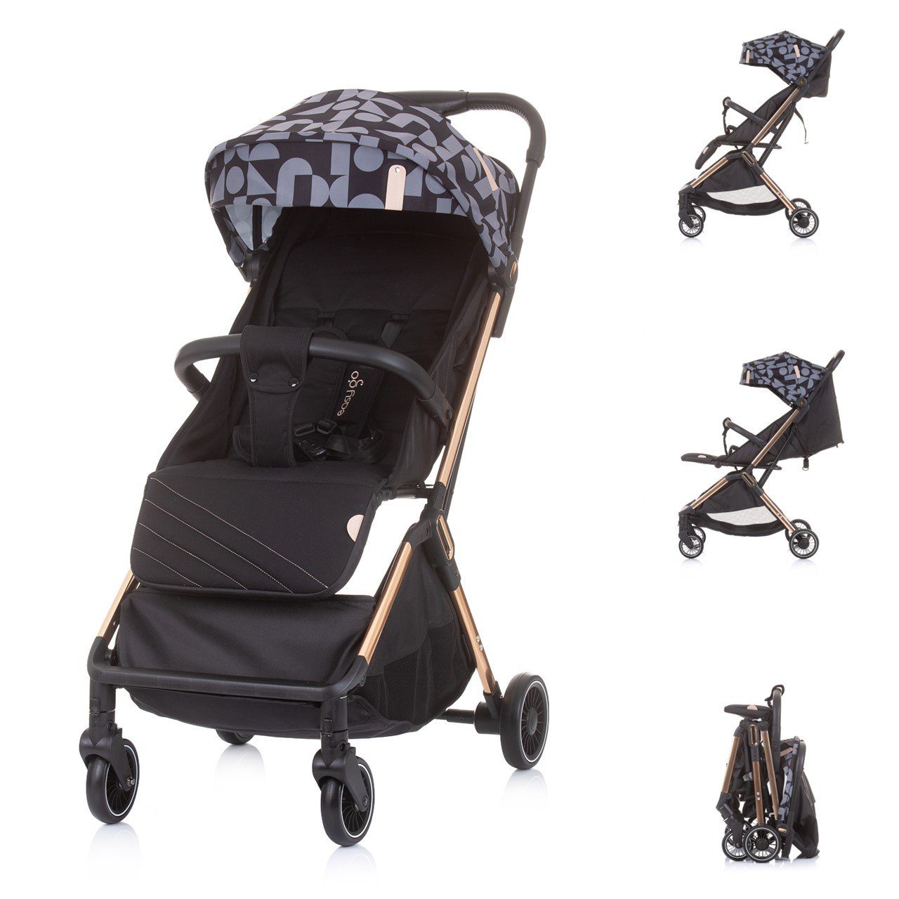 Räder Korb gefederte Kinder-Buggy Easy Buggy Kinderwagen Lenkerbremse Chipolino Go, schwarz faltbar