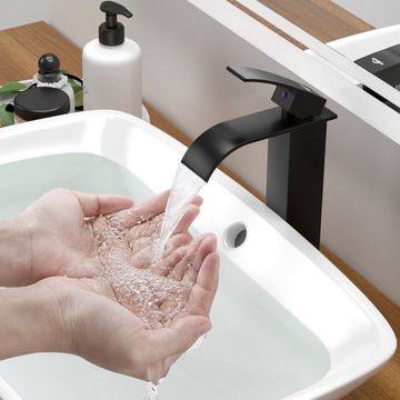 AuraLum pro Waschtischarmatur Wasserfall Wasserhahn Badarmatur Waschbecken Mischbatterie Waschtisch Armatur Schwarz