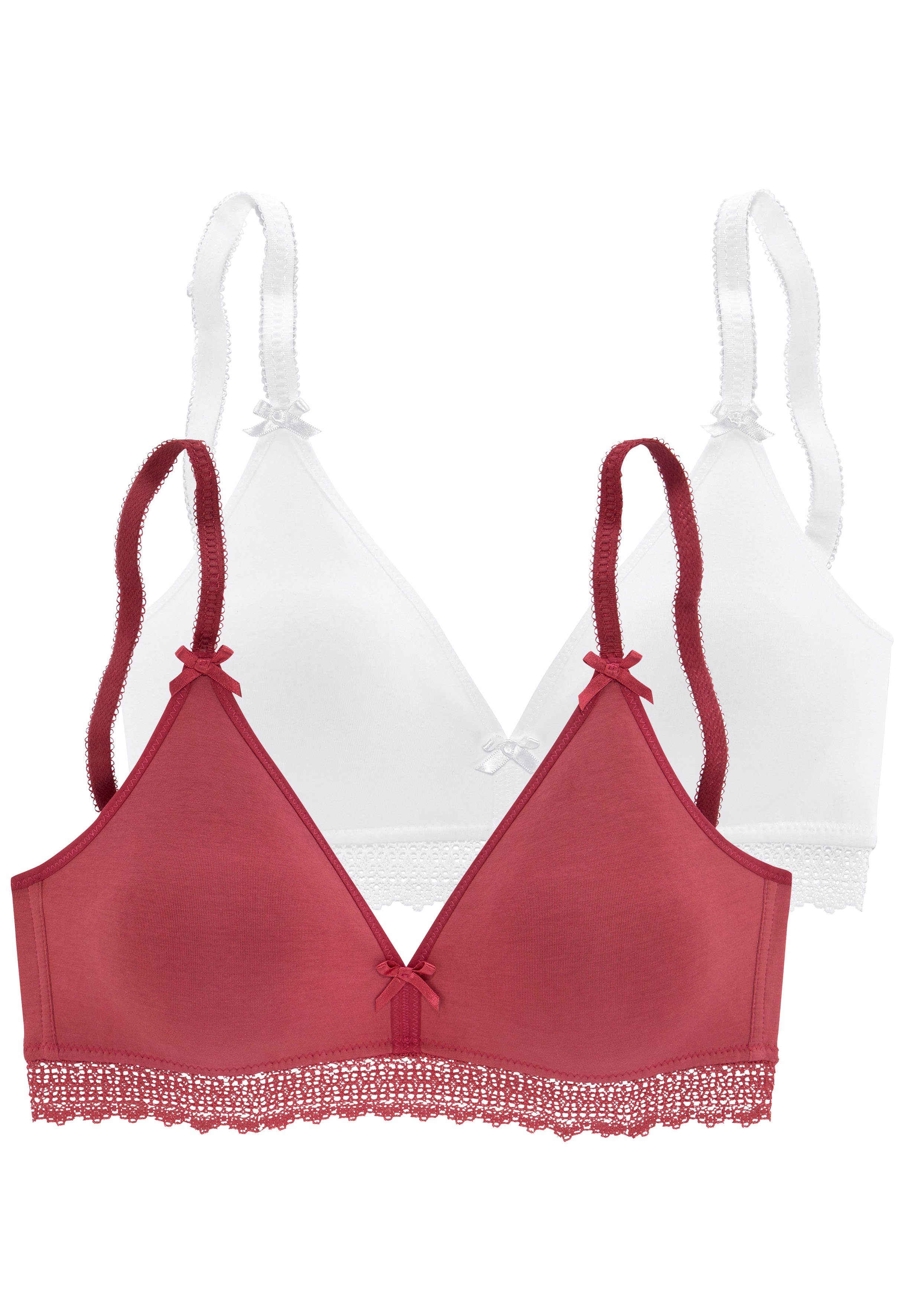 (Packung, Spitzenband, Baumwolle, petite Dessous Bralette-BH Basic rot+weiß 2 ohne Stück) mit Bügel aus fleur weicher