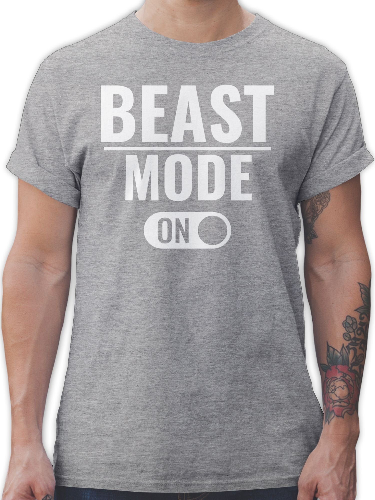 Shirtracer T-Shirt Beast Mode ON Fitness & Workout 3 Grau meliert | T-Shirts