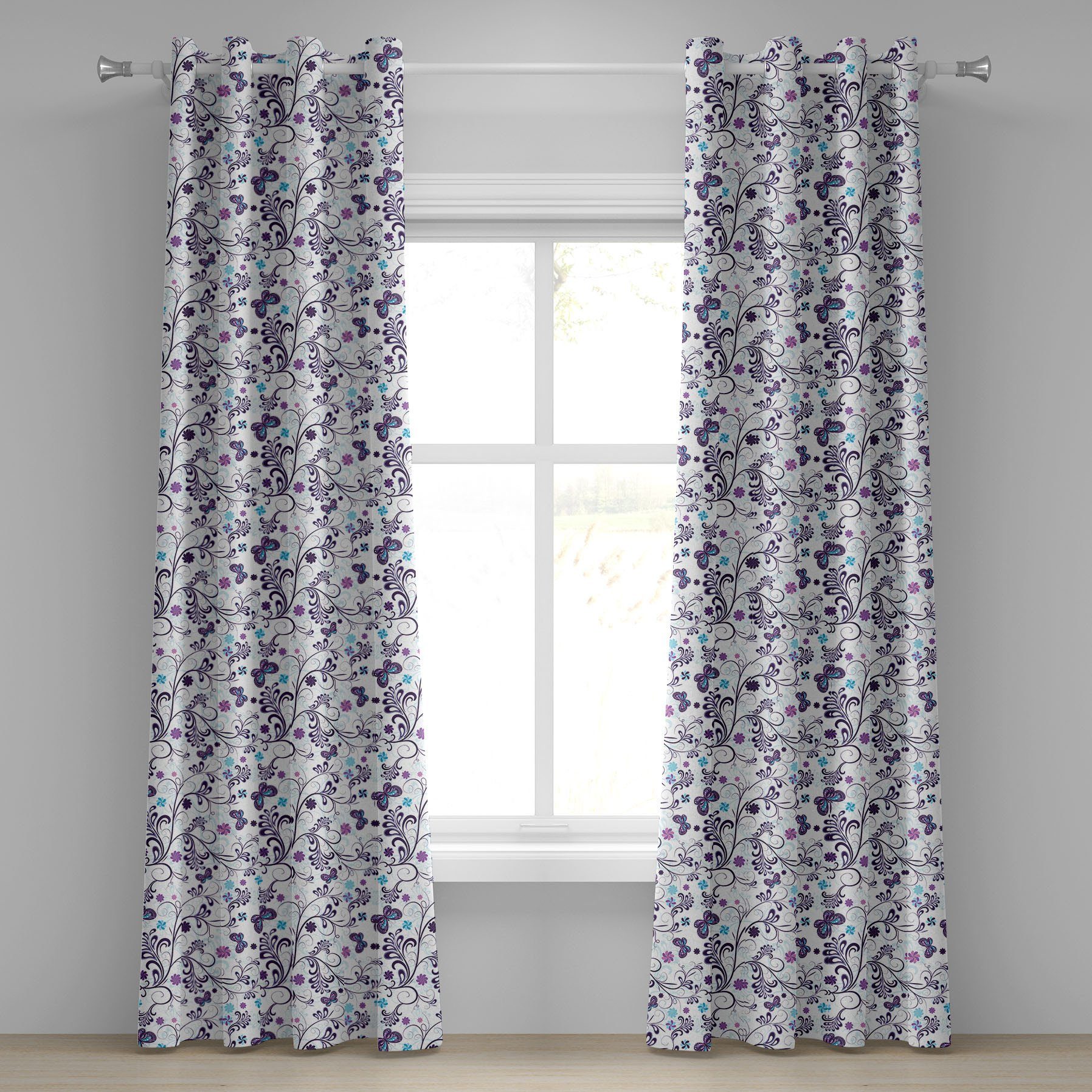 für 2-Panel-Fenstervorhänge und Dekorative Schlafzimmer Abakuhaus, Schmetterlinge Wohnzimmer, Gardine Strudel Blumen